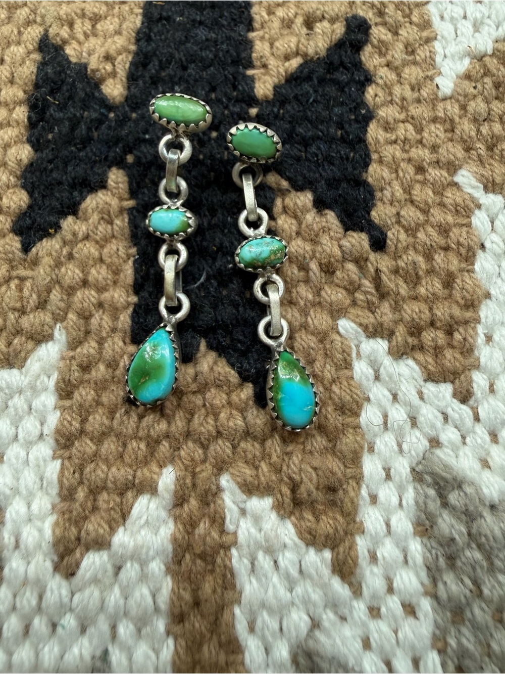 Sonoran turquoise earrings dangles . Sterling silver.